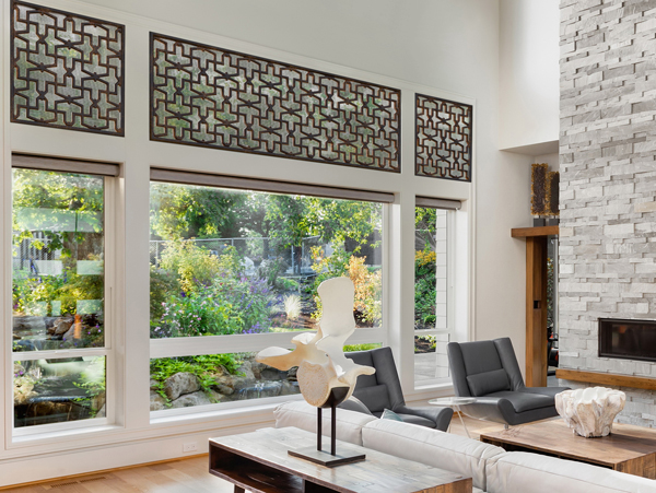 Tableaux Decorative Grille Transom Window in Family Room